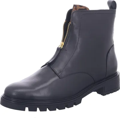 A studio shot of a black leather boot.
