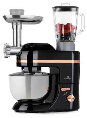 Image de Klarstein Robot Patissier Multifonctions, Batteur sur Socle, Bol 5L, Robot Cuisine 1800W, Blender 1.5L, Robot Multifonction Petrin Boulangerie, Hachoir à Viande, Batteur Electrique Cuisine, 6 Vitesses