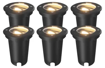 Produktbild von Ledvion 6er Set LED Bodenstrahler Außen IP67 10W 230V GU10 rund schwarz