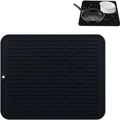 Produktbild von Abtropfmatte aus Silikon, 40 X 30 Cm, hitzebeständig und rutschfest, für Spüle, Geschirr, Töpfe und Besteck, Schwarz