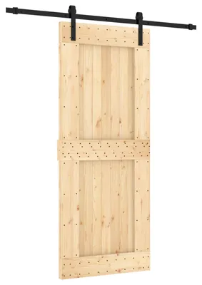 Productafbeelding van vidaXL Schuifdeur, natuurlijke kleur en zwart, 85 x 210 cm, massief eikenhout