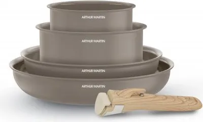 Image de Batterie de cuisine 5 pièces poignée amovible Taupe Arthur Martin AM9192