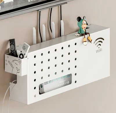 Router-Regal Wandmontage, Kabel-Organizer, Weiß, 30x42x11 cm
