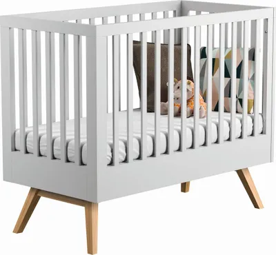 Produktbild von Babybett / Gitterbett Skady 02, Farbe: Weiß / Eiche - Liegefläche: 70 x 140 cm (B x L)