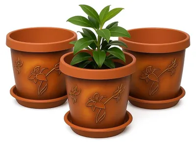 Immagine prodotto di Set di 3 vasi decorativi in plastica, con sottovasi