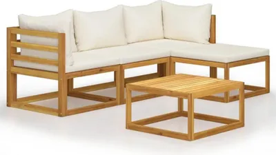 Immagine prodotto di Set da giardino con legno massiccio di acacia, cuscini, 5 pezzi. Gruppo di sedute