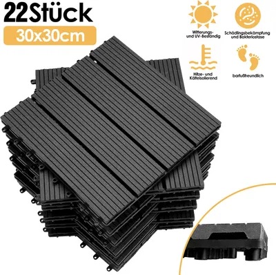 Produktbild von Lospitch WPC Fliesen Terrassenfliesen 2 ㎡ Holzfliesen bodenfliesen Klickfliese 30 × 30cm balkon bodenbelag terassenplatten balkon Kunststoff Anthrazit