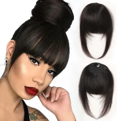 Produktbild von Clip-in-Pony-Echthaar – Pony-Haarverlängerungen – Haarteil – Haarverlängerungen – Pony – Echthaar – Schwarz – 15 Gramm