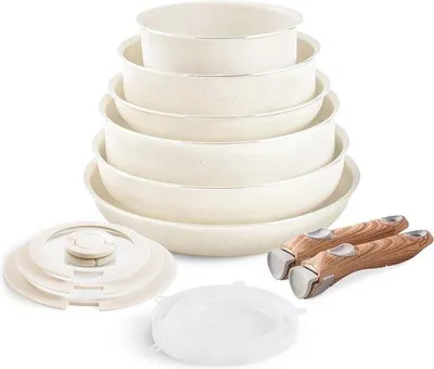 Image de Batterie de cuisine compacte avec poignées amovibles et revêtement antiadhésif