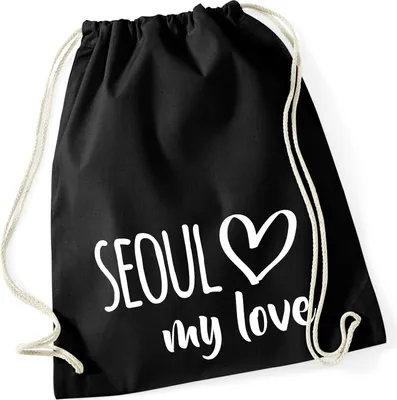 Produktbild von Huuraa Turnbeutel Seoul my love 12 Liter Black Baumwolle Rucksack Geschenkidee