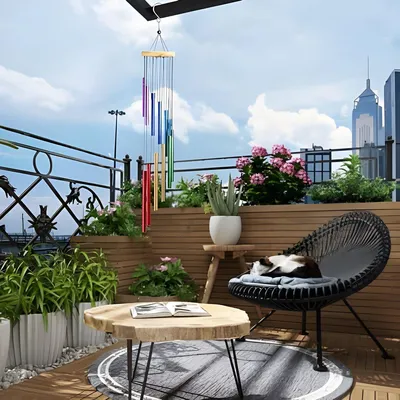 Produktbild von PolkaHome® Windspiel für draußen Silber, hängendes Garten-Windspiel mit 12 Aluminiumlegierungsrohren, 53 cm