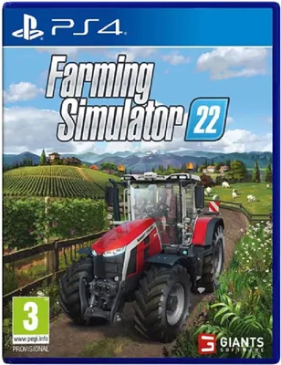 The image shows the front cover of a video game case for Farming Simulator 22 on PS4.