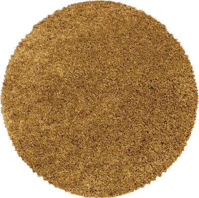 Image de Tapis pour salon, à poils longs, couleur or, forme ronde, dimensions 160x160 cm, unie