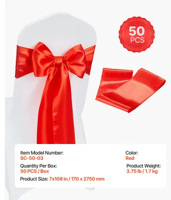 Produktbild von Stuhlschleifen, Satin-Stoff, vielseitige Passform, 50 Stück Rot