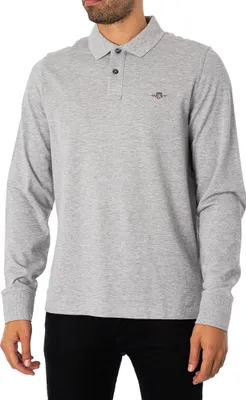 Produktbild von GANT Regular Shield Langarm-Pique-Poloshirt, Grau XL