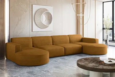 Produktbild von Kaiser Möbel Ecksofa Designer MODENA U XL stoff Dicker cord Poso Senffarbe