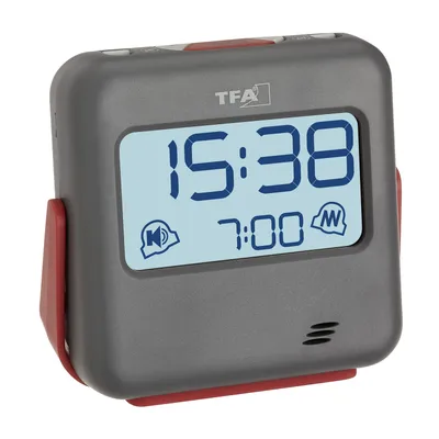 Obrázok produktu pre TFA Digitálny cestovný budík BUZZ 60.2031.10, s vibráciami, sivý/červený