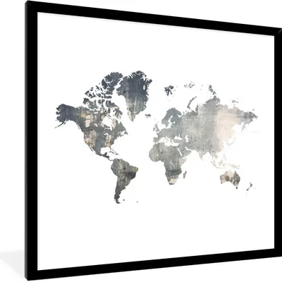 Produktbild von MuchoWow® MuchoWow® Gerahmtes Poster Weltkarte - Blau - Weiß 40x40 cm - Poster mit zchwarzem Bilderrahmen - Mit Rahmen - Wanddekoration Schlafzimmer