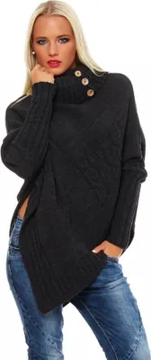 Produktbild von 30-01 Mississhop Damen Poncho Strick Pullover weiche Strickjacke Cape Umhang Überwurf One Size Graphit