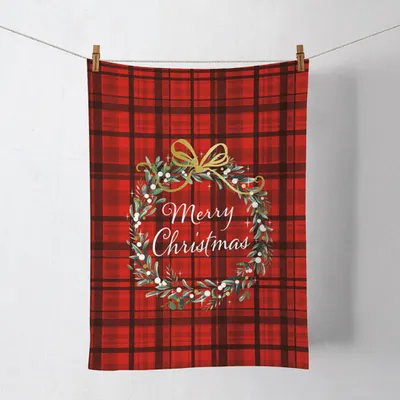 Produktbild von Küchentuch Baumwolle 50x70cm mit Merry Christmas Schriftzug Rot