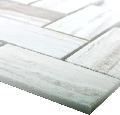 Produktbild von Keramik Holzoptik Mosaikfliesen Norfolk Fischgrät Weiss