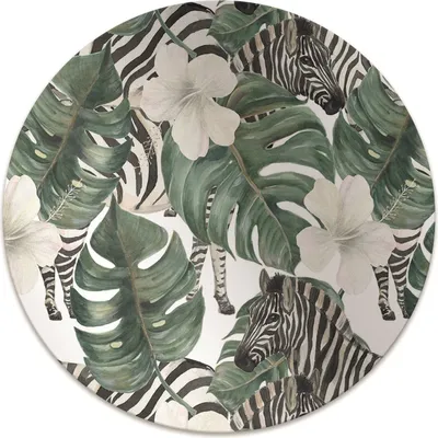Produktbild von Rundmatte - Stuhlunterlage Bürostuhlunterlage - Rund Ø 100 cm - Bodenmatte - Fußmatte - Zebra in Blättern.