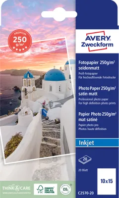 Produktbild von Avery Zweckform C2570-20, Premium Inkjet Fotopapier, 10x15, einseitig beschichtet, 250 g/m², 20 Blatt