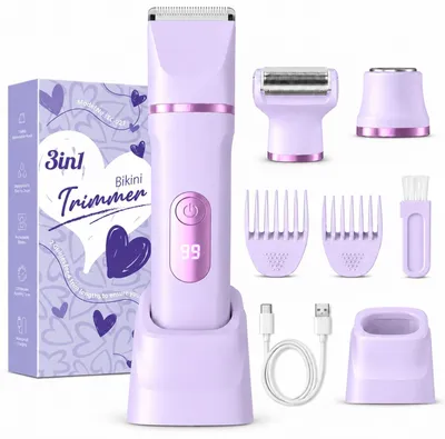 Produktbild von Rasierer Damen 3-in-1 Intimrasierer für Frauen für Körper und Bikinizone Gesichtshaarentferner für Frauen Elektrischer Rasierer Damen IPX7 Violett