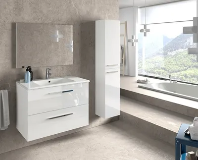 Produktbild von Badezimmer-Set >ARUBA< in weiß glänzend/Weiß lackiert - 80x57x45 (BxHxT)