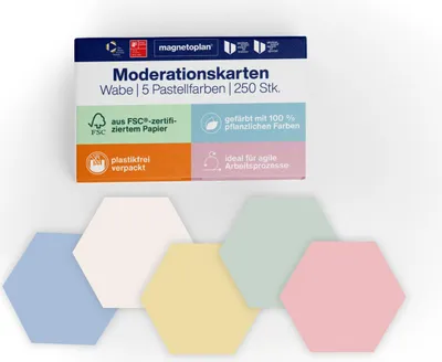 Produktbild von Magnetoplan Moderationskarten Sortiert Pastel Wabe 200x95mm 250St