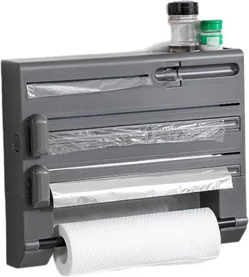 Immagine prodotto di Portarotoli per fogli di alluminio e carta da imballaggio, multifunzionale, da fissare alla parete, con portarotolo per carta da cucina.