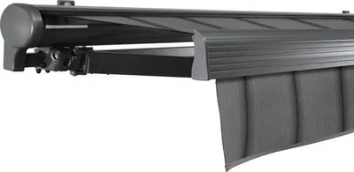Produktbild von SOLUNA Halbkassettenmarkise Comfort 3,5x2,5 Dessin D419 Gestell DB703 dunkelgrau Antrieb links inkl. Motor und Wandschal