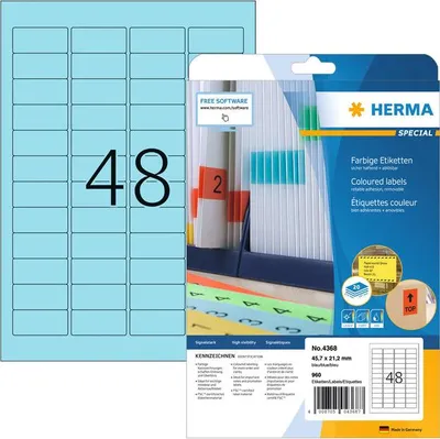 Produktbild von HERMA - Etikett 4368 45,7x21,2mm ablösbare blaue 960 Etiketten | 32 Stück