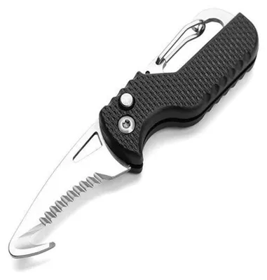 Produktbild von Klappmesser mit Hakenklinge und Karabiner Schwarz