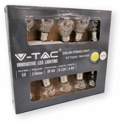 Obrázok produktu pre V-TAC Solar LED Garden Girland 5 metrov 10 žiaroviek Filament VT-71010 warm 100lm