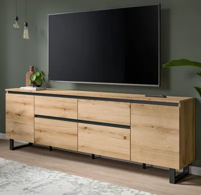 Produktbild von TV-Lowboard "Gelia" in Evoke Eiche und schwarz TV Unterteil 188 x 65 cm, Soft-Close und Komforthöhe