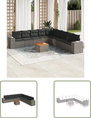 Produktbild von The Living Store 10-tlg. Garten-Sofagarnitur mit Kissen Grau Poly Rattan
