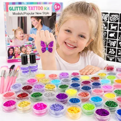 Produktbild von Drobiazgarnia Großes Glitzer-Tattoo-Set Mit Schablonen Abwaschbar