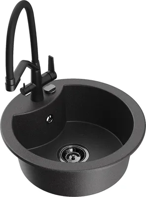 Produktbild von Mexen Diego 1-Becken-Granitspüle mit Mischbatterie Duo, Schwarz gesprenkelt - 6512-76-671701-70-B
