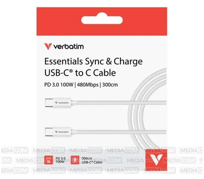 Produktbild von Verbatim 32409, 3 m, USB C, USB C, USB 2.0, 0,48 Gbit/s, Weiß