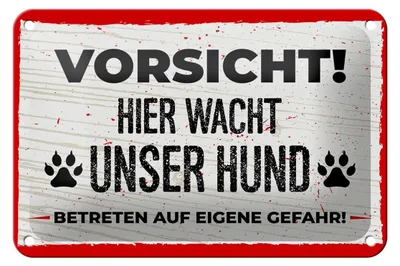 Produktbild von Blechschild Spruch 18x12cm Vorsicht Hier wacht unser Hund