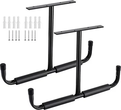 Produktbild von Geschlossene Haken Plafondregal für Werkstatt und Garage - Set aus 2 Stück, Schwarz, Holz und Metall