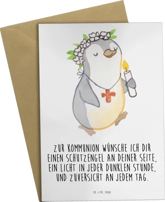 Produktbild von Mr. & Mrs. Panda Grußkarte Pinguin Kommunion Mädchen - Weiß - Geschenk, Grußkarten, osterkarten, Gott, dankeskarten, Alles Gute, Gläubig, weihnachtskarten, Konfirmation
