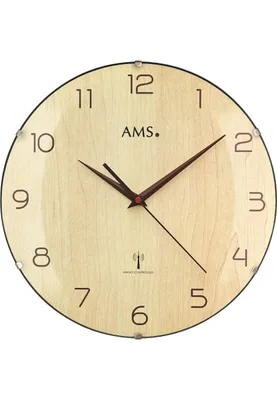 Produktbild von AMS 5557 Wanduhr Funk Funkwanduhr analog rund Ahorn-Optik