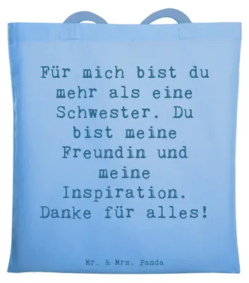 Produktbild von Mr. & Mrs. Panda Schultasche Spruch Meine Schwester - Sky Blue - Geschenk, Aufmerksamkeit, inspirieren, besondere Überraschung, Einkaufstasche, Tote Bag, Anerkennung