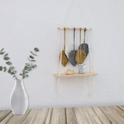 Produktbild von DECCARO Makramee Wandbehang "Leaf", ocker, 35 x 80 cm