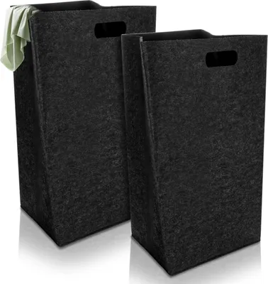 Immagine prodotto di Scatola per biancheria stretta e pieghevole da 60 litri in feltro nero - set da 2