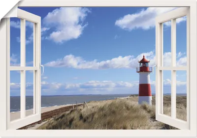 Produktbild von fotopro: Fensterblick - Leuchtturm Sylt, Produkt:Poster, Größe (HxB):50x70 cm / Poster