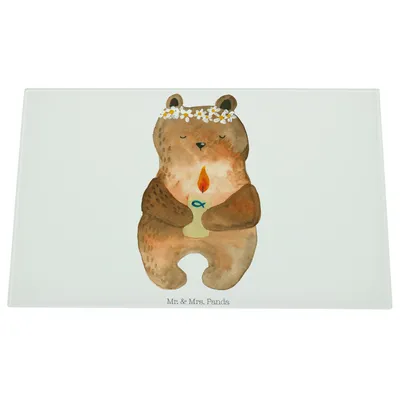Produktbild von Mr. & Mrs. Panda Schneidplatte Glas Bär Kommunion - Weiß - Geschenk, Teddy, Schneidbrett, Taufkerze, Glasschneidebrett, Hackbrett, Schneidebrett, Katholisch, Gottes Segen