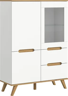 Produktbild von Scandi Vitrinenschrank 2 Schubladen 3 Türen weiß.